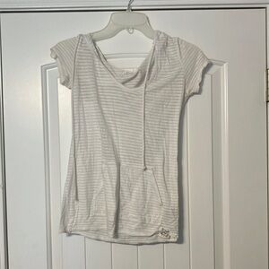 White Striped Short Sleeve Hoodie